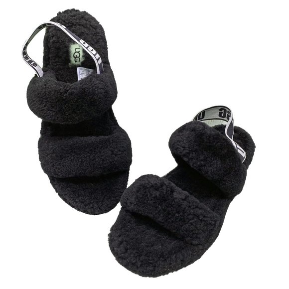 UGG 1107953 Oh Yeah‎ Black Sheepskin Slingback Slide Sandals - Picture 10 of 12